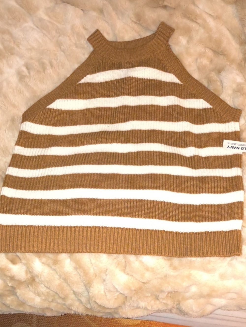 Old Navy Sleeveless Striped Shaker-Stitch Cropped Sweater